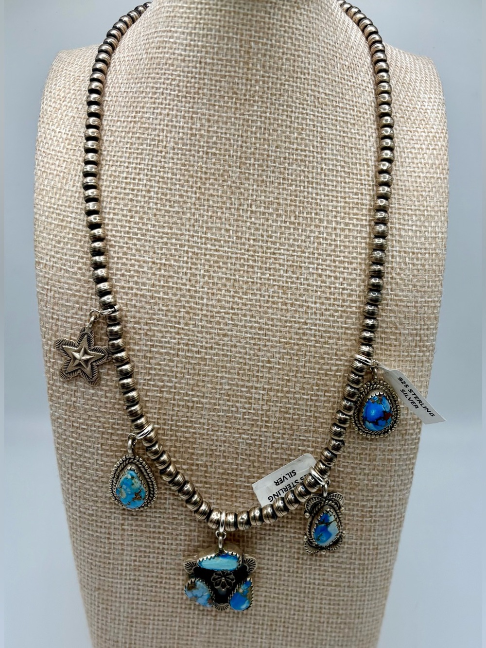 Sterling Silver #8 Turquoise Charm Necklace Southwestern Statement